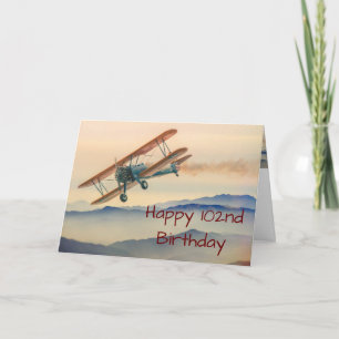 Bi-Plane From One Vintage Model 102nd Birthday Karte