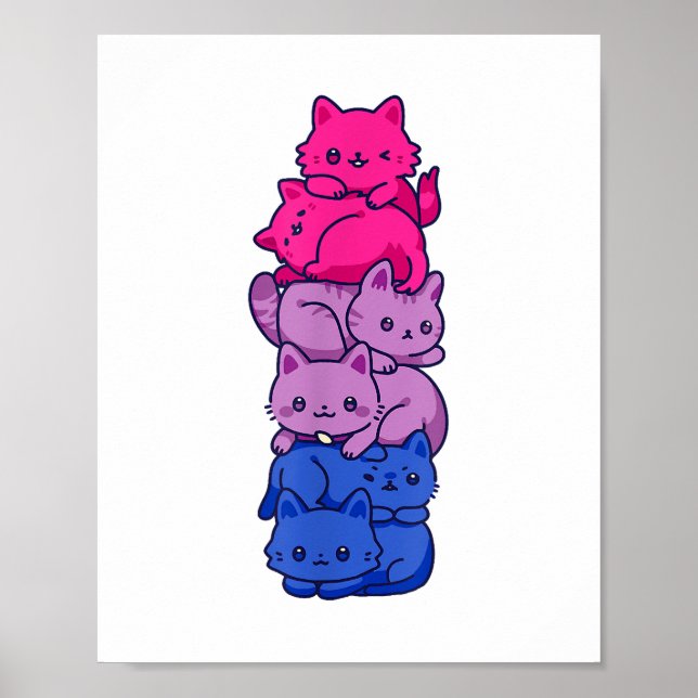 Bi Pride Cat LGBT Bisexuelle Flagge Niedlich Kawai Poster (Vorne)
