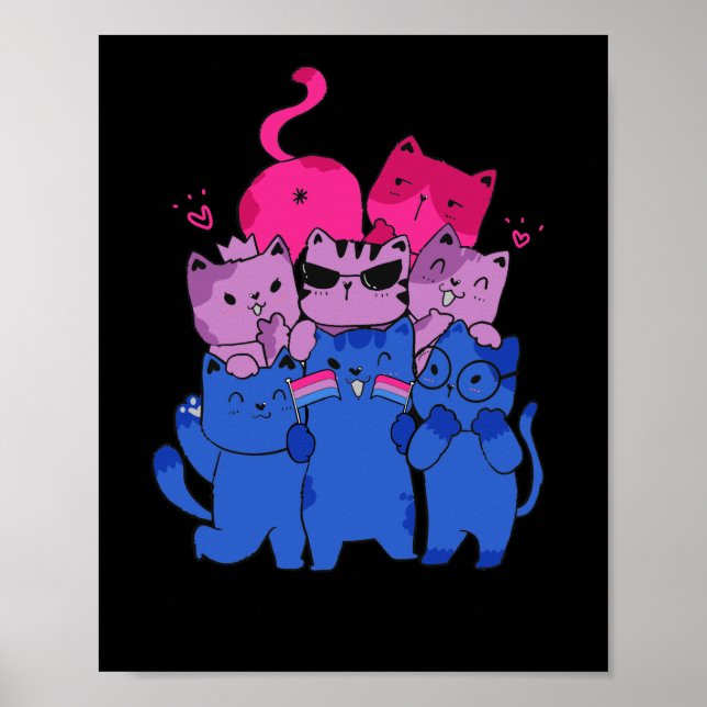 Bi Pride Cat LGBT Bisexuelle Flagge Niedlich Kawai Poster (Vorne)