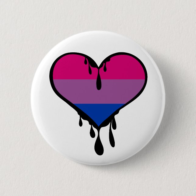 Bi Pride Dripping Heart Button (Vorderseite)