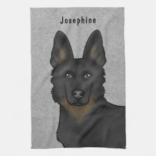 Bi-Schwarzer Deutscher Schäferhund Kopf und Name G Geschirrtuch