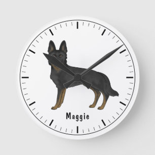 Bi-Schwarzer Deutscher Schäferhund Süßer Hund Mit  Runde Wanduhr