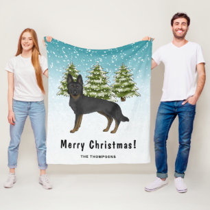 Bi-Schwarzer Deutscher Schäferhund Winterwald Fami Fleecedecke