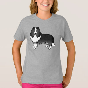 Bi-Schwarzer Shetland-Schäferhund Süßer Cartoon-Hu T-Shirt