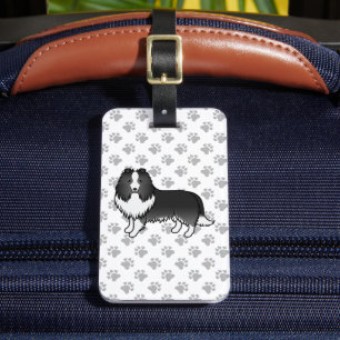 Bi-Schwarzer Shetland Sheepdog Cartoon-Hund & Text Gepäckanhänger