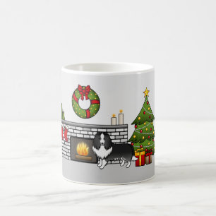 Bi-Schwarzer Shetland Sheepdog Hund in einem Weihn Kaffeetasse