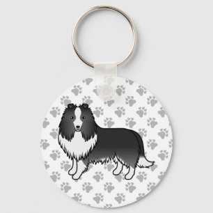 Bi-Schwarzer Shetland Sheepdog Sheltie Cartoon-Hun Schlüsselanhänger