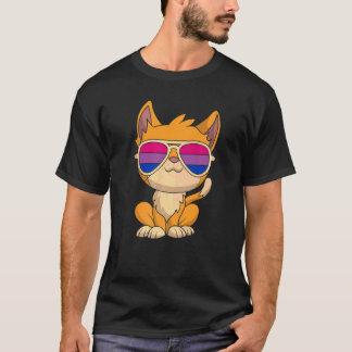 Bi Stolz Sonnenbrille Bisexualitätsflagge Katze L T-Shirt