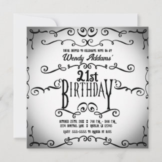 Biack und Vintage Ornamentik Geburtstag Einladung