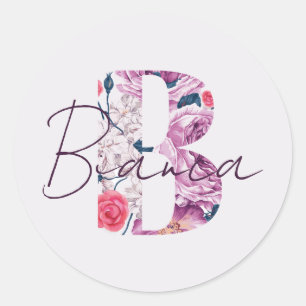 Bianca Baby Name Blumen Script Vintag Floral B Runder Aufkleber
