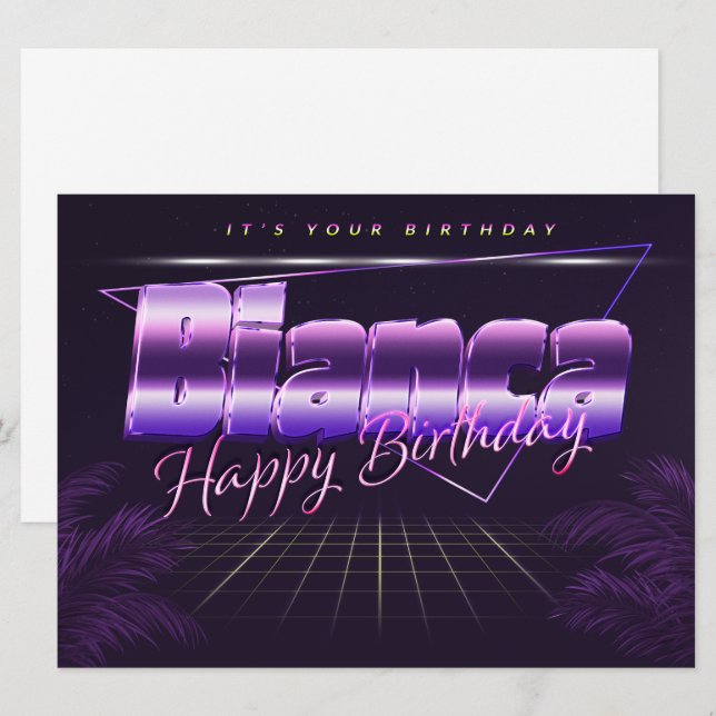 Bianca Name Vorname lila retro Karte Geburtstag (Vorne/Hinten)