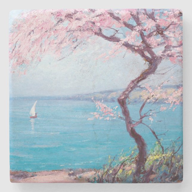 Biarritz Beach (von Kimon Loghi) Steinuntersetzer (Vorderseite)