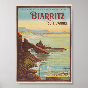 Biarritz das ganze Jahr Frankreich Vintage Poster