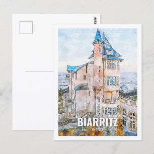 Biarritz Frankreich Berühmter Reiseort Aquarell Postkarte
