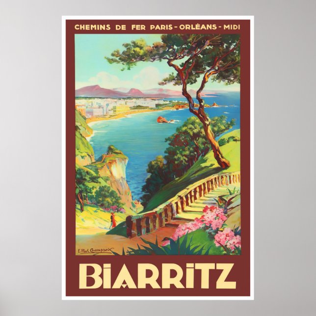 Biarritz Frankreich Jahrgang Reise 25x37 Poster (Vorne)