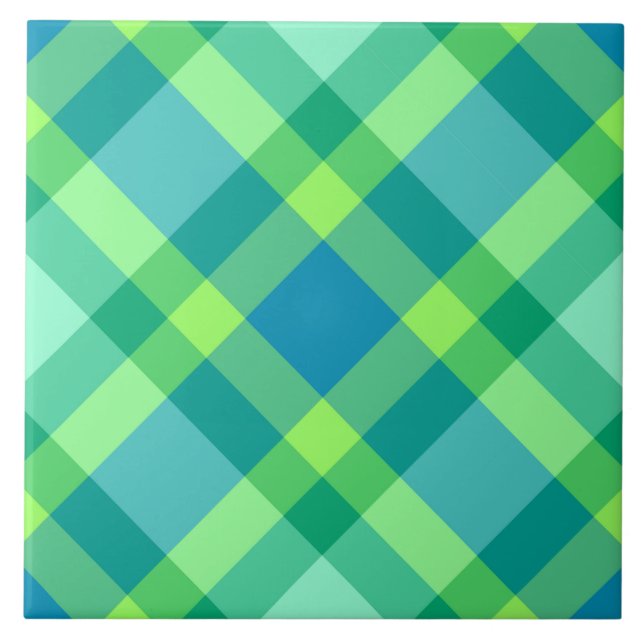 Bias Kariert, Jade Green & Turquoise aus dem Mitte Fliese (Vorderseite)