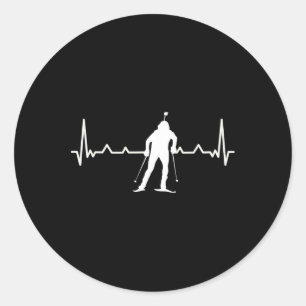 Biathlon Heartbeat Langlauf Winterspion Runder Aufkleber