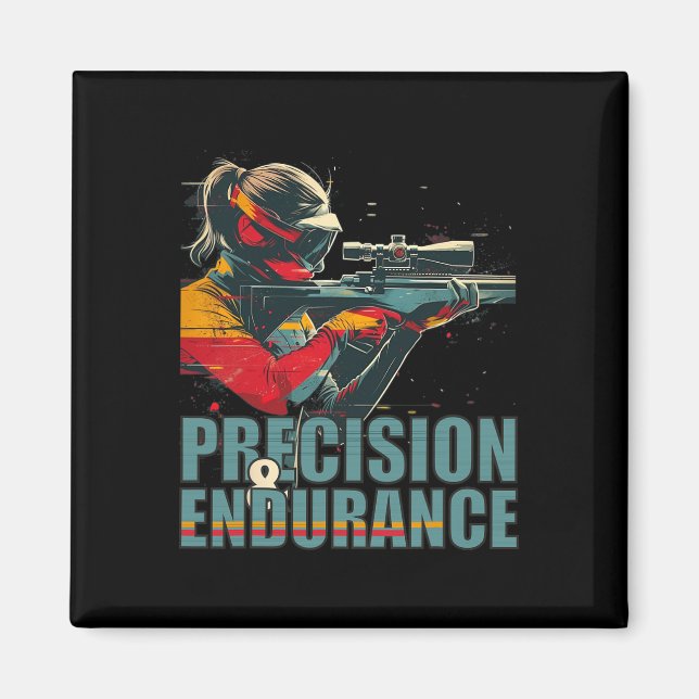 Biathlon Präzision und Ausdauer Retro Winterspur Magnet (Vorne)