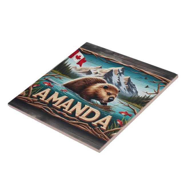 Biaver Builds Lodge in Calm Waters Fliese (Seite)