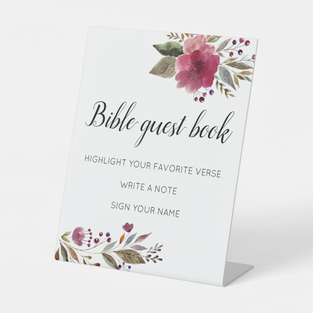 Bibel Gästebuch Burgundy Floral Wedding Sockelschild (Vorderseite)