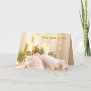 Bibel, Kerzen und Stechpalme - Feiertagskarte