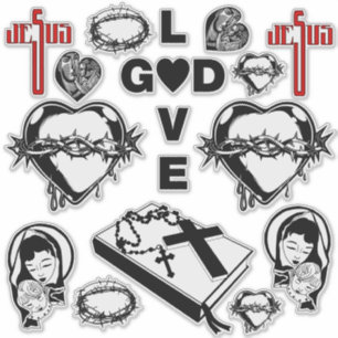 Bibel-Kreuz-Rosenkranz-Halsketten Heilige Herz-Kun Aufkleber