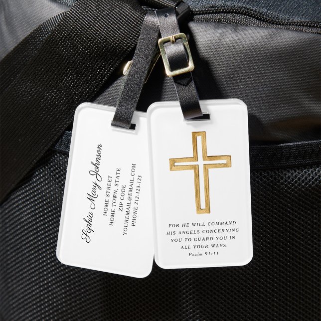 Bibel Psalm 91:11 Gesegnetes religiöses Kreuz Gepäckanhänger (Bible Psalm 91:11 Blessed Travel Religious Cross Luggage Tag)