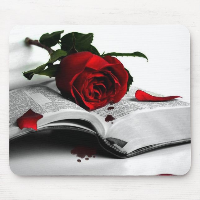 Bibel und Rote Rose Mousepad (Vorne)