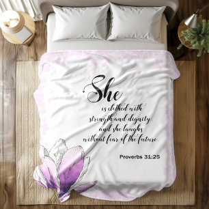 Bibel Vers Rustikales rosa Blumenvlies Fleecedecke