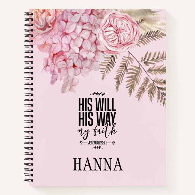 Bibel Verse Pink Blush Pampas Grass Notebook Notizbuch (Vorderseite)