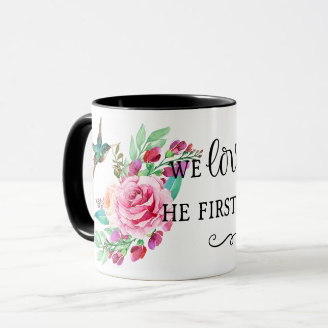 Bibel Verse Rosa Rosenvogel Tasse (Vorderseite Links)
