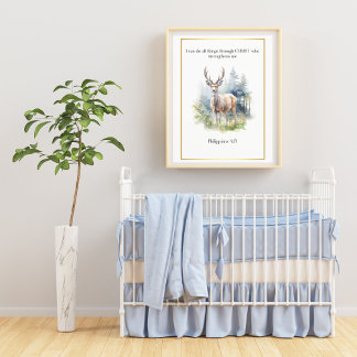 Bibel Verse Woodland Kinderzimmer Kunst, Hirsch, Fotodruck