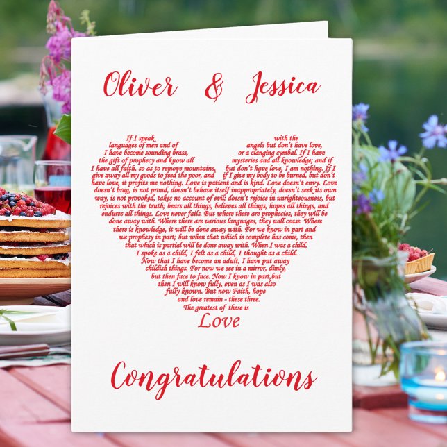 Bibelangebot Hochzeit 1 Korinther 13 Lieben Herz Karte (1 Corinthians 13 love bible quote personalized wedding congratulations greetings card)