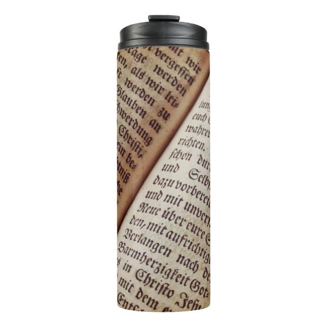 Bibelbuchseite mit Textur Thermosbecher (Vorderseite)