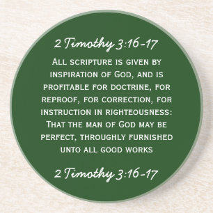 Bibeldurchgang 2 Timothy-3:16 - 17 im weißen Text Getränkeuntersetzer