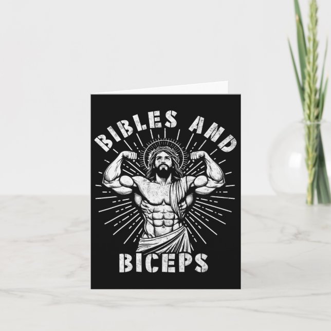 Bibeln und Biceps Funny Christlich Weisheitshebe W Karte (Vorderseite)