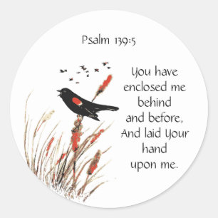Bibelschrift Vers Psalm 139:5 Blackbird Runder Aufkleber
