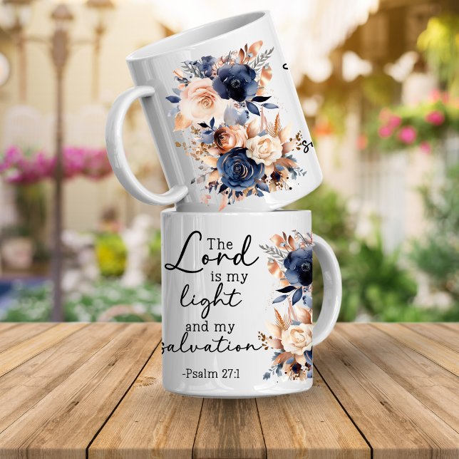 Bibelspruch-Blumen-Psalmen-Kaffeetasse Kaffeetasse (Psalms Bible verse. The Lord is my light and my salvation Psalms 27:1)