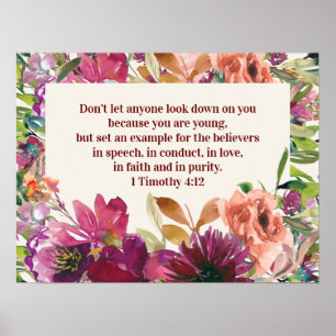 Bibelspruch Burgund Floral Timothy Jugendstil Poster
