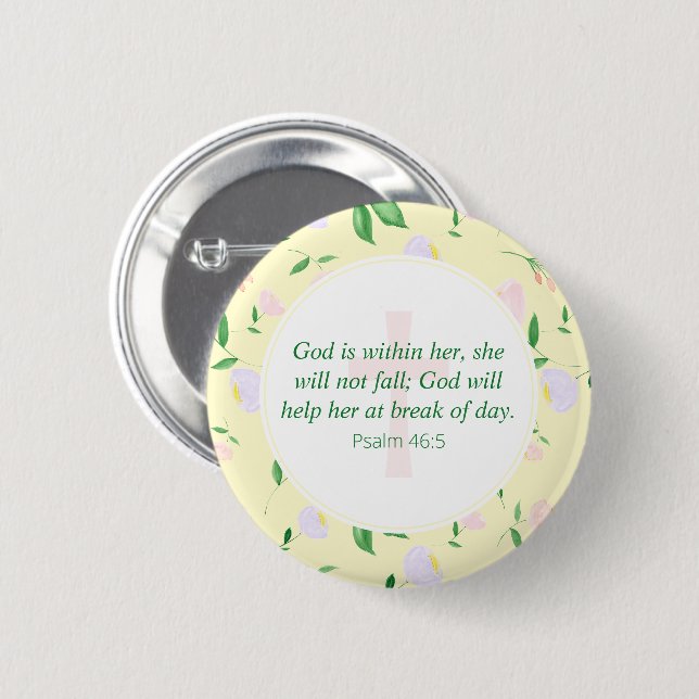 Bibelspruch Gelbe Frühlings-Aquarell-Blumen Button (Vorne & Hinten)