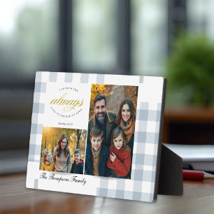 Bibelvers Blau Familienfoto-Collage Schrift Fotoplatte