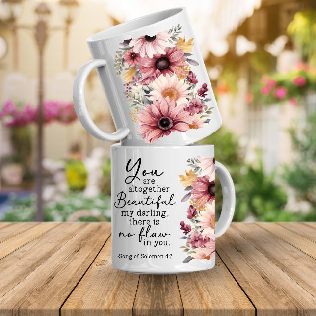 Bibelvers Du bist schön Kaffeetasse (Bible verse floral mugs)