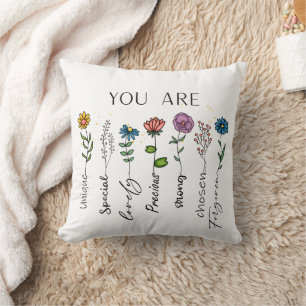 Bibelvers-Inspiration Wildblume Positives Zitat Kissen