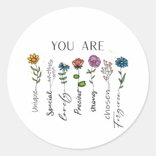 Bibelvers-Inspiration Wildblume Positives Zitat Runder Aufkleber