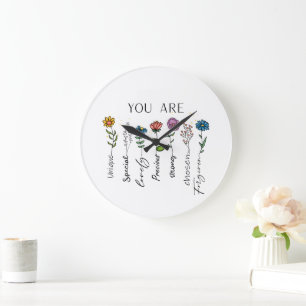 Bibelvers Inspiration Wildblumen-Affirmation Große Wanduhr