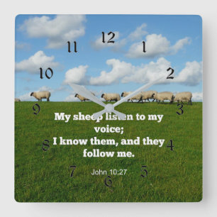 Bibelvers, Johannes 10:27, Schafe, Quadratische Wanduhr