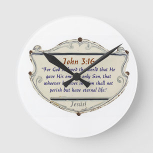 Bibelvers Johannes 3:16 Schild Wanduhr