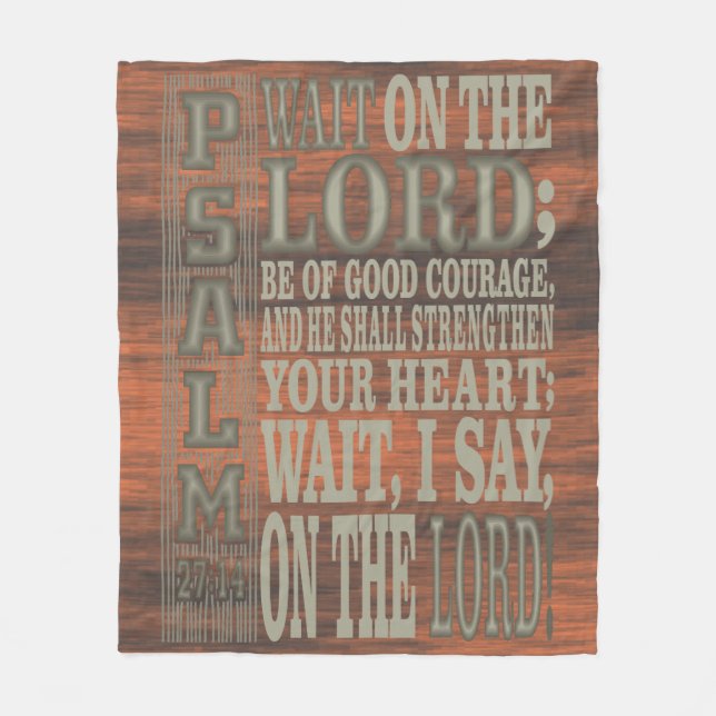 Bibelvers Psalm 27;14 Holzwandteppich Fleecedecke (Vorderseite)