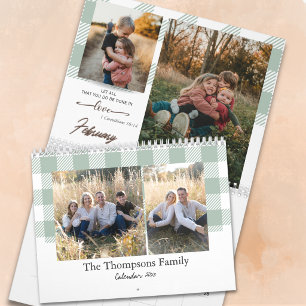 Bibelvers Sage Green Buffalo Plaid Familienfoto Kalender