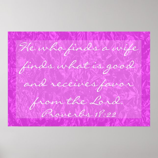 Bibelverse, der eine Ehefrau Sprichwörter 18:22 fi Poster (Vorne)